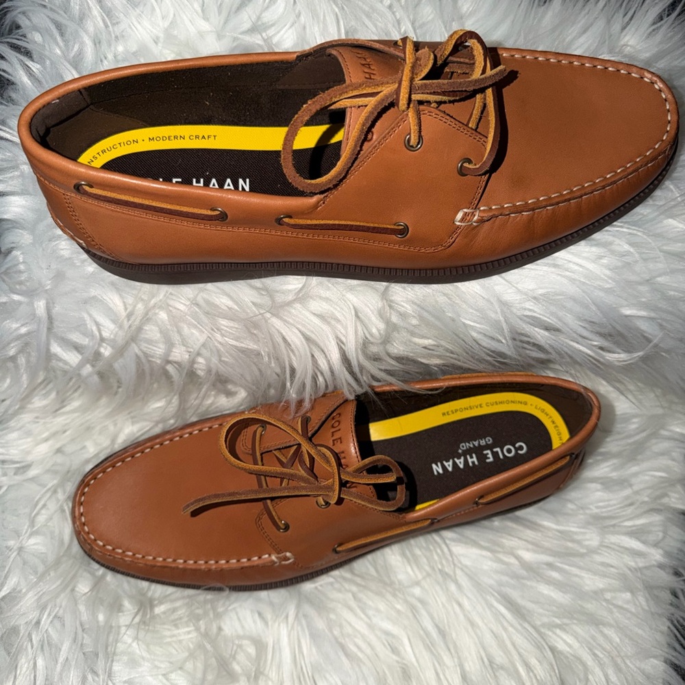Cole Haan Grand+ Bowside Boat Shoe Brown Leather Men 11.5M Casual Slip-on Cognac